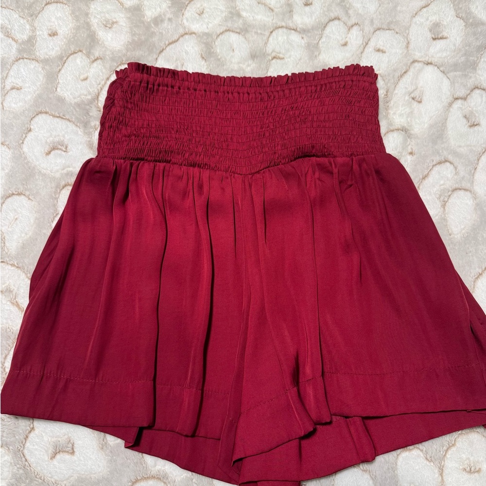TCEC High Waist Smocked Red Shorts